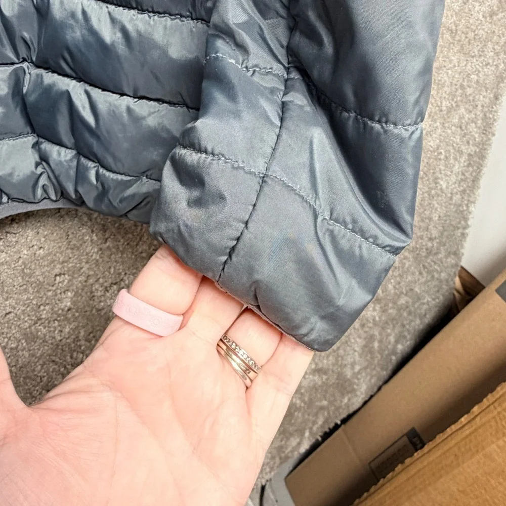 Nike Kids Puffer Jacket Grey Neon Yellow Hooded Full Zip Size 4 XS 3-4 Years